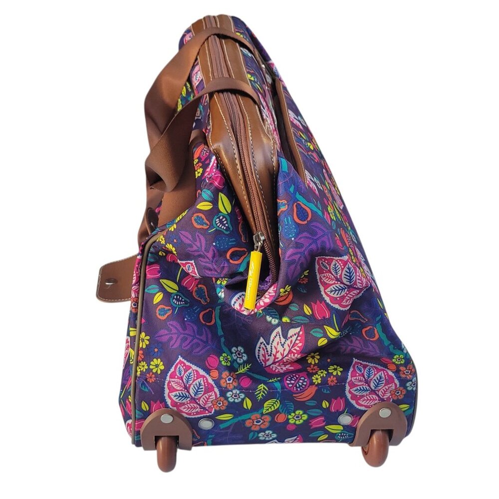 Lily Bloom Wheeled Duffel Bag 20" Raking It In Living Large Purple Floral Mater - Picture 4 of 16